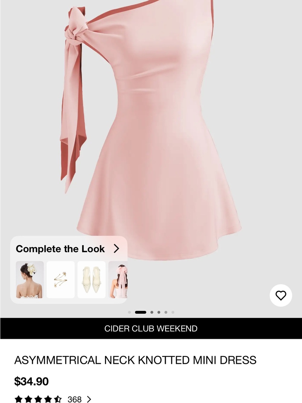 Cider One-Shoulder Bow Mini Dress in Soft Pink - Picture 2 of 7